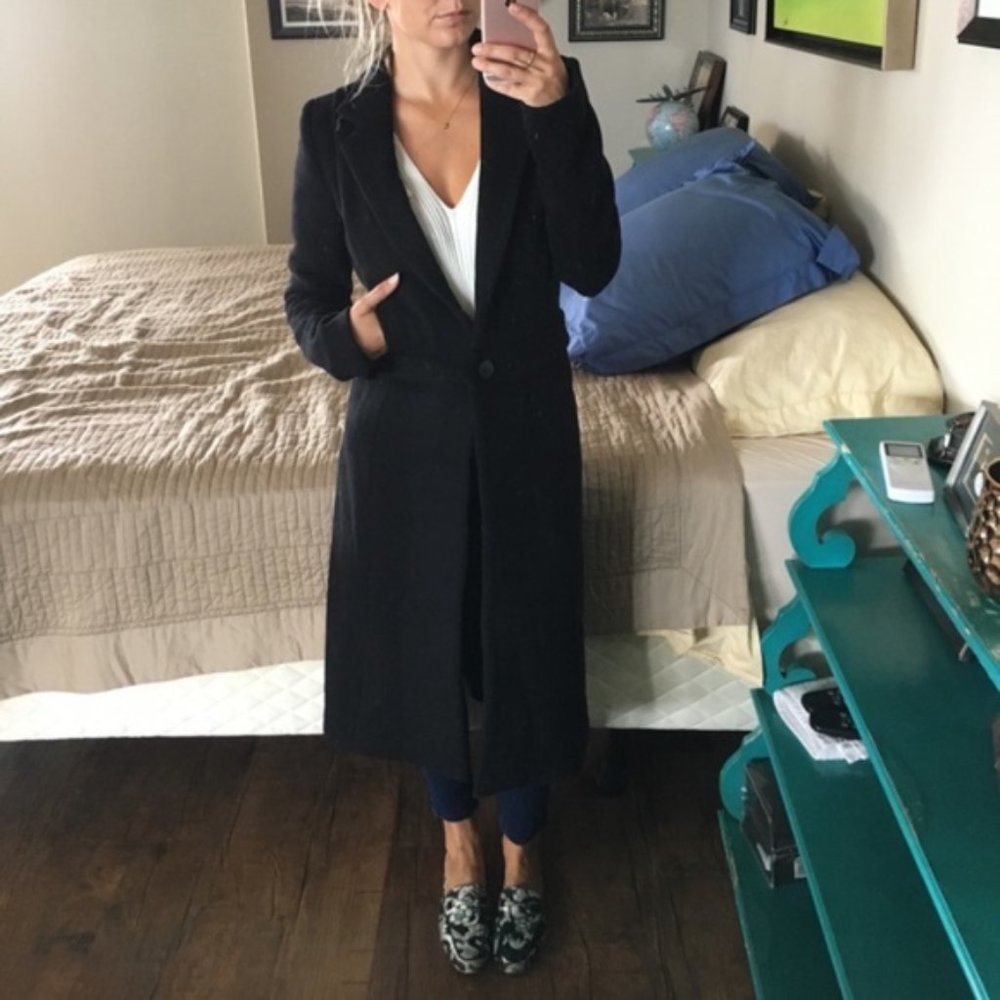 Joe's Jeans Liv Black Wool Detachable Overcoat Long Coat size Small